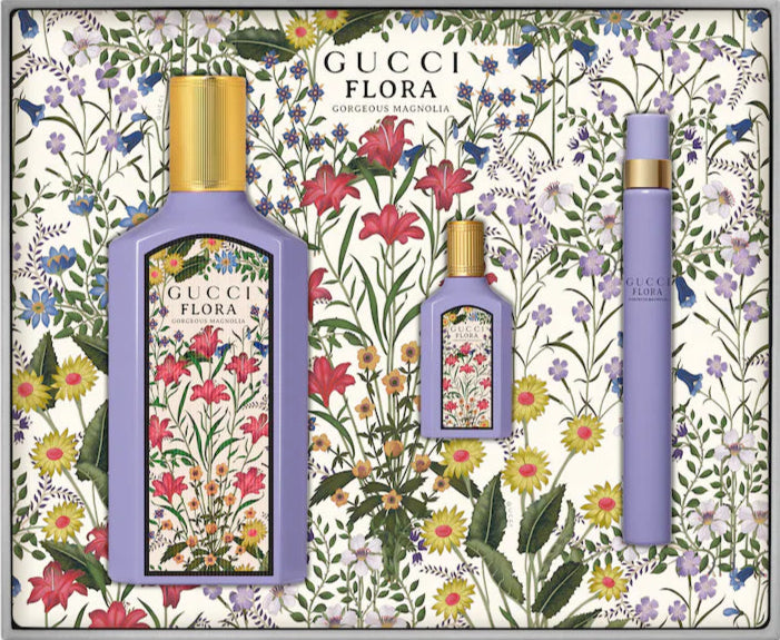gucci flora gorgeous magnolia for women edp 100ml + edp 5ml + ts 10ml gift set