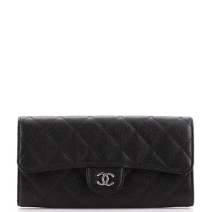 Chanel Gusset Classic Flap Wallet Quilted Caviar Long