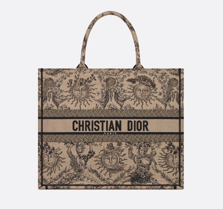 Dior Book Tote Beige and Black Toile de Jouy Soleil Embroidery