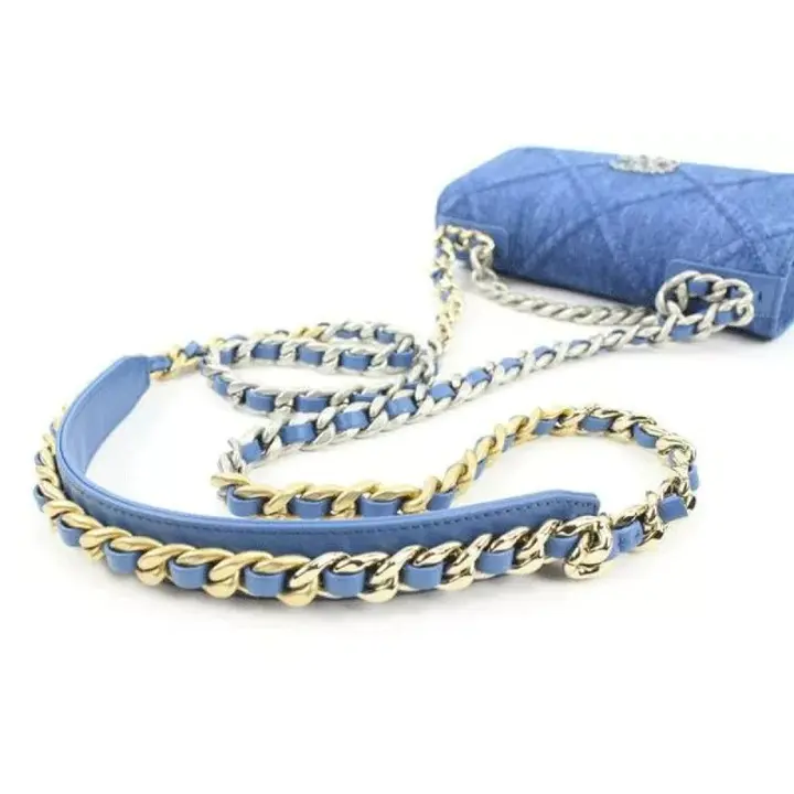 Chanel Wallet on Chain 22p Silver Gold Quilted 19 Flap Woc S126c49 Blue Denim Cross Body Bag - Image 2