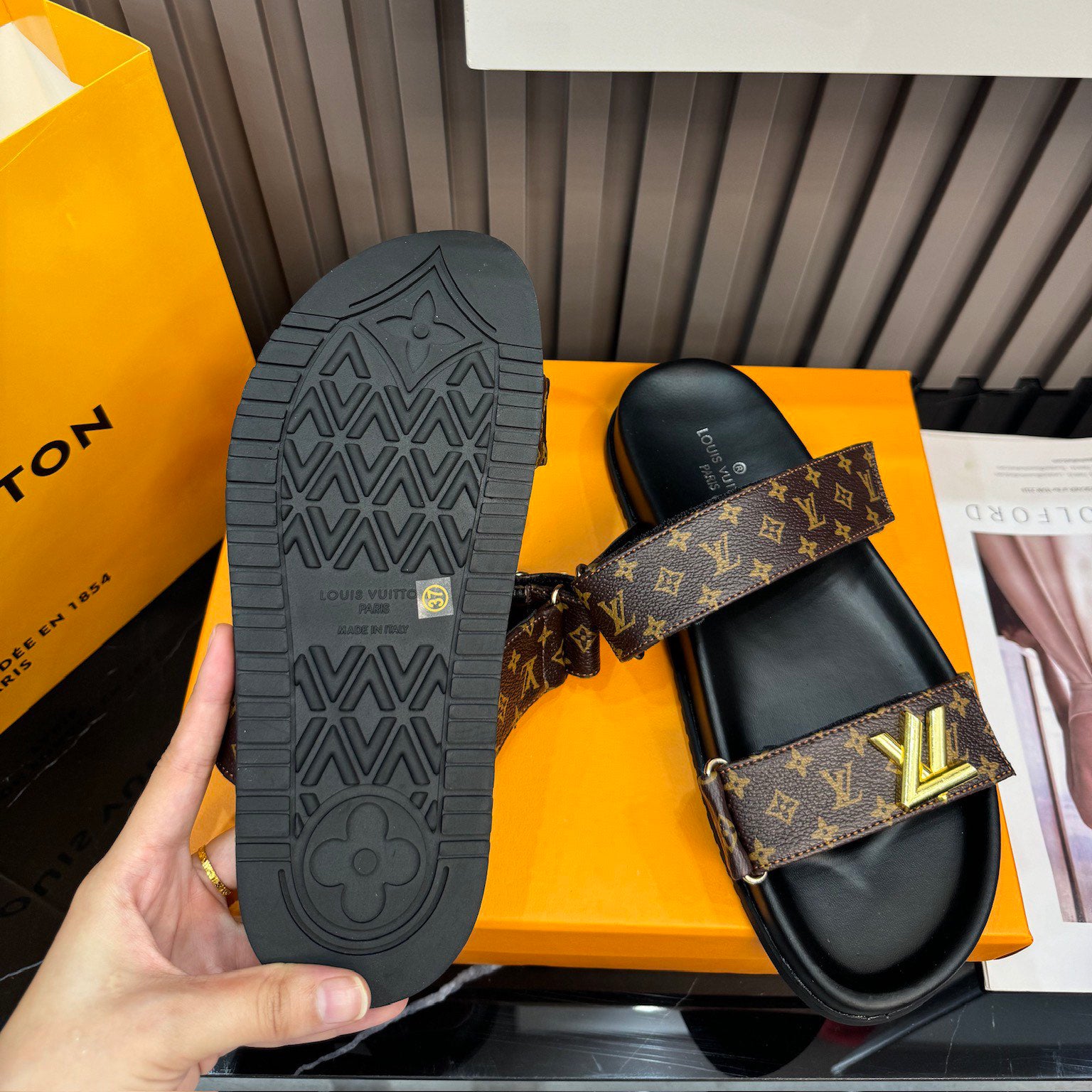 Unisex Leather Monogram Sandals - Image 6