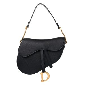 CHRISTIAN D Grained Calfskin Saddle Bag Black