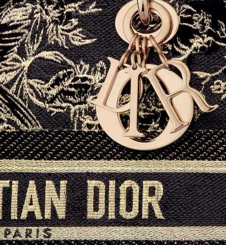 MEDIUM LADY D-LITE BAG Black Multicolor D Jardin d'Hiver Embroidered Cotton with Veet and Metallic Thread - Image 4