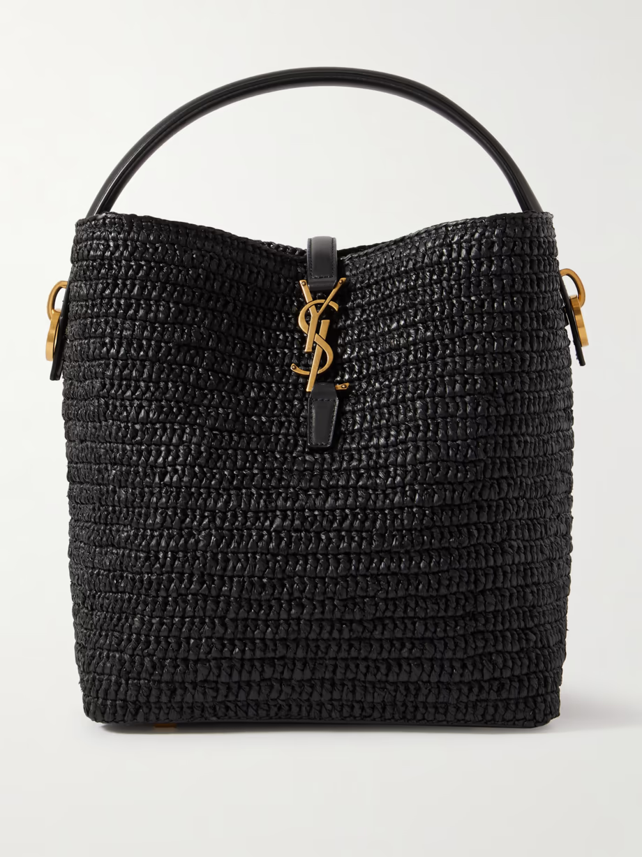 SAINT LAURENT Le 37 leather-trimmed raffia bucket bag - Image 5