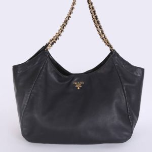 PRADA Vitello Soft Chain Handle Shoulder Bag Nero 48 x 33 x 20cm