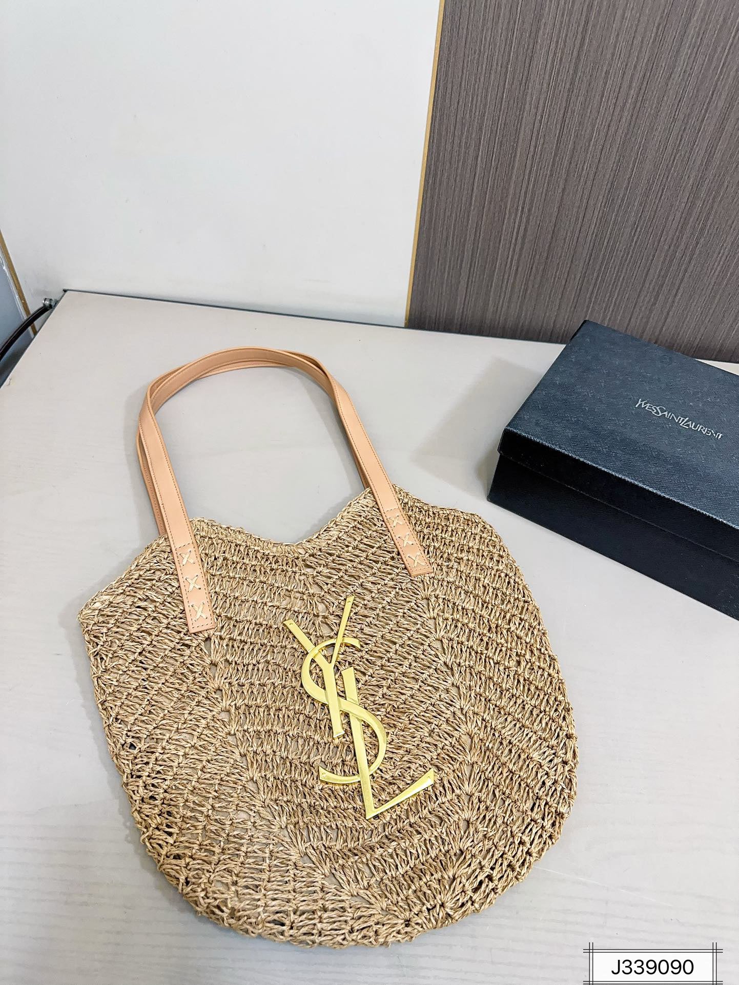 Yves Saint Laurent (YSL)Louis Vuitton (LV) SAINT LAURENT Vacation Casual Raffia Woven Tote Bag 35x32cm - Image 9