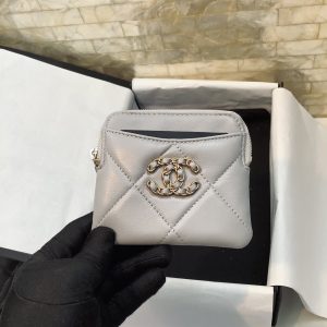 Chanel CO-CO Card Holder 12cm/4.7in Gold Hardware For Women Grey