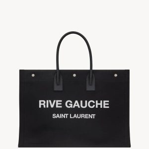 Saint Laurent Paris Rive Gauche Canvas Tote Bag Cotton NOIR ET BLANC 18.8 X 14.1 X 6.2 IN