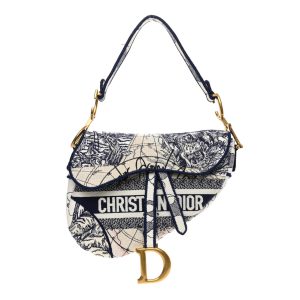 CHRISTIAN D Canvas Embroidered Around the World Saddle Bag Blue
