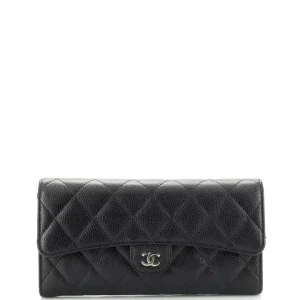 Chanel Gusset Classic Flap Wallet Quilted Caviar Long