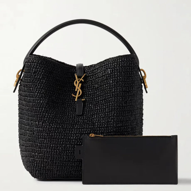 SAINT LAURENT Le 37 leather-trimmed raffia bucket bag - Image 4