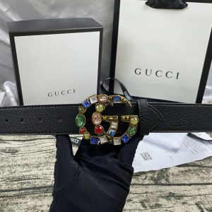 4 Colors  Dioruble G seven-color rhinestone Dioruble-sided lychee pattern belt