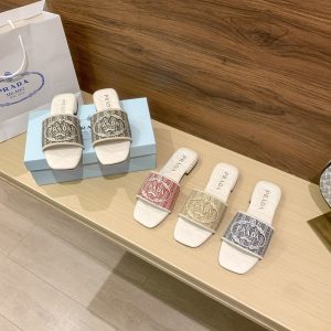 Letter Embroidery Flat Slippers