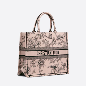 LARGE D BOOK TOTE Powder Pink D Jardin Botanique Embroidery (42 x 35 x 18.5 cm)