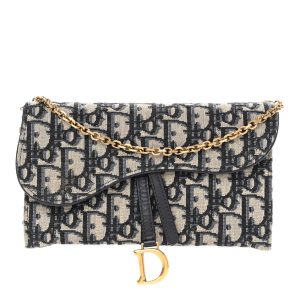 CHRISTIAN D Oblique Saddle Chain Long Wallet Blue