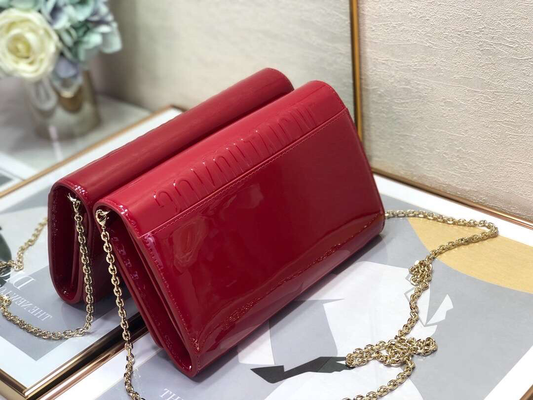 Dior 30 Montaigne Wallet On Chain In Red Patent Calfskin - Image 3