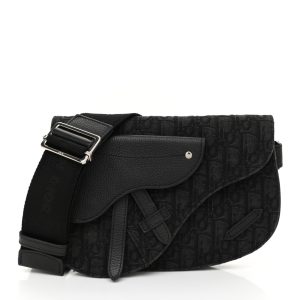 CHRISTIAN D Oblique Saddle Messenger Bag Blue Black