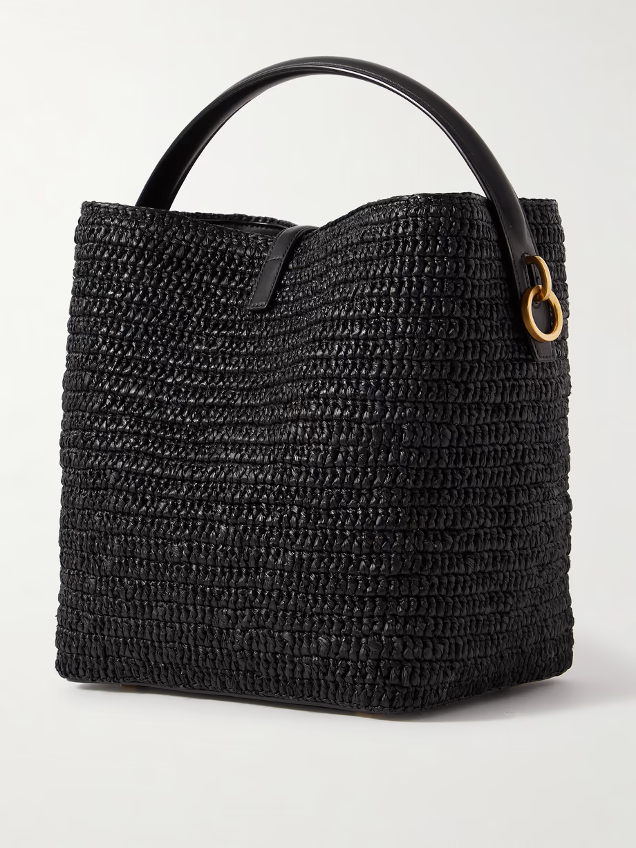 SAINT LAURENT Le 37 leather-trimmed raffia bucket bag - Image 6
