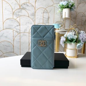 Chanel 19 Matelasse Phone and Card Case Light Blue Bag For Women 19cm/7.5in