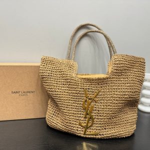 SAINT LAURENT Yves Saint Laurent (YSL)Louis Vuitton (LV) Retro Elegant Tote Bag Straw 43x39cm