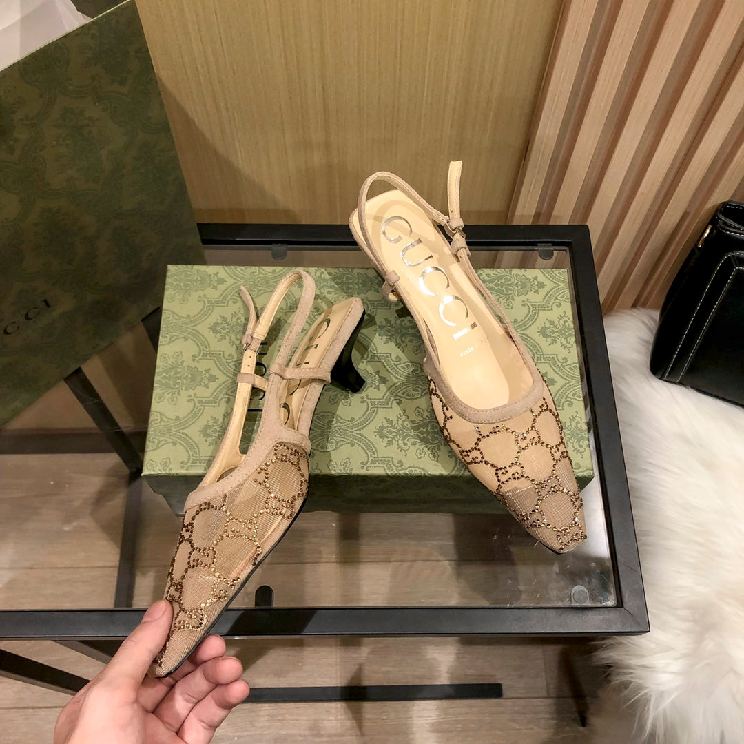 Diamond G Back Strap Mesh Low Heel Sandals - Image 5