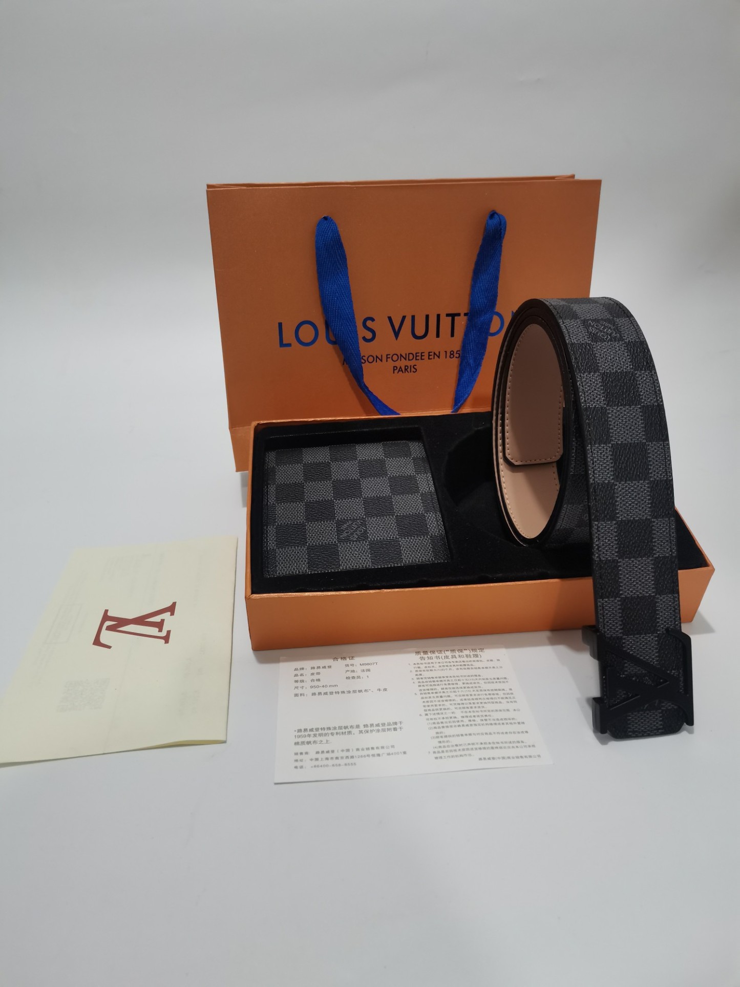 3-color belt buckle + wallet printed letter belt