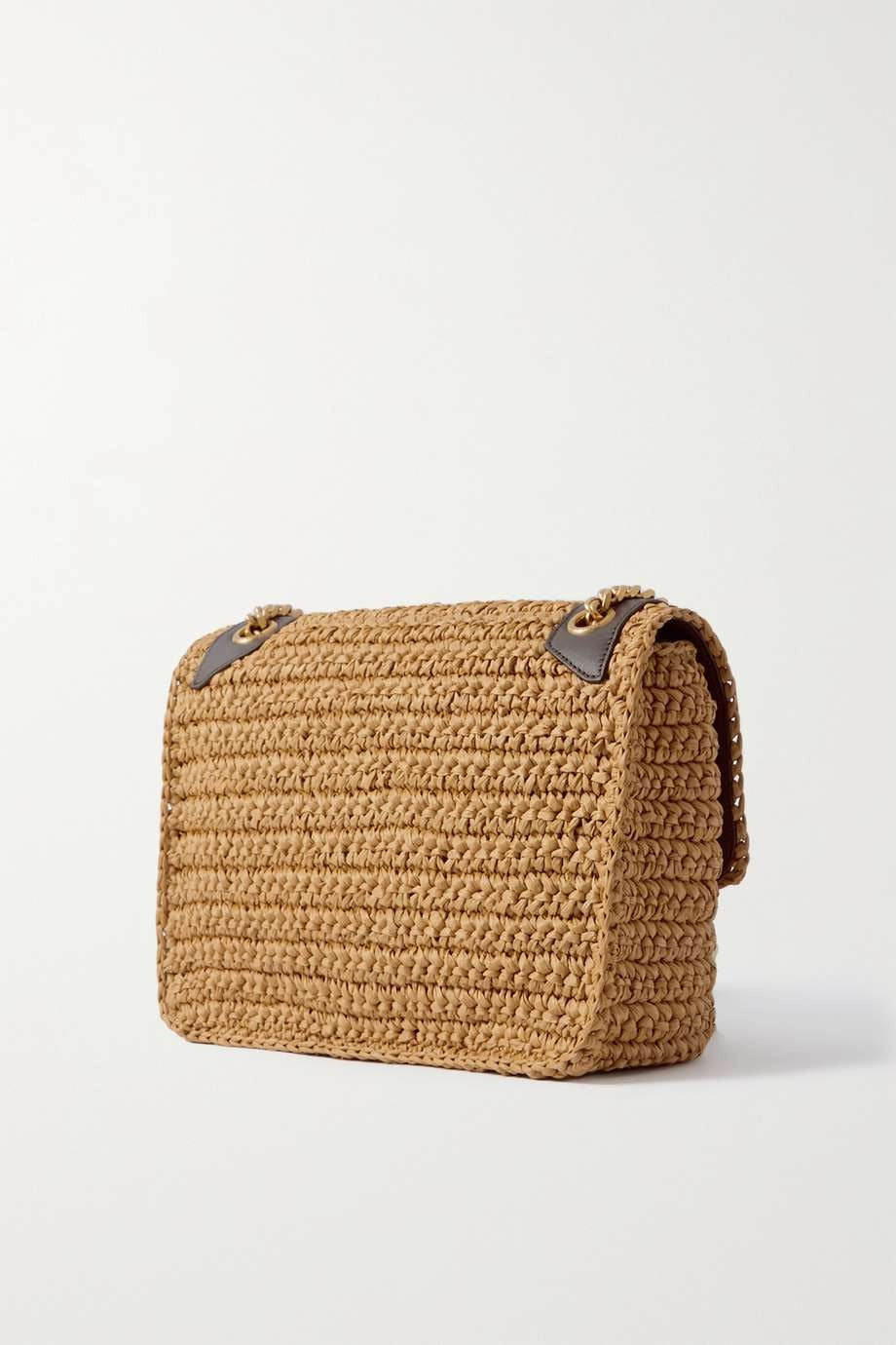 SAINT LAURENT Niki medium leather-trimmed raffia shoulder bag Cream - Image 3