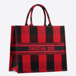 D Book Tote Bag  Check Embroidered Canvas