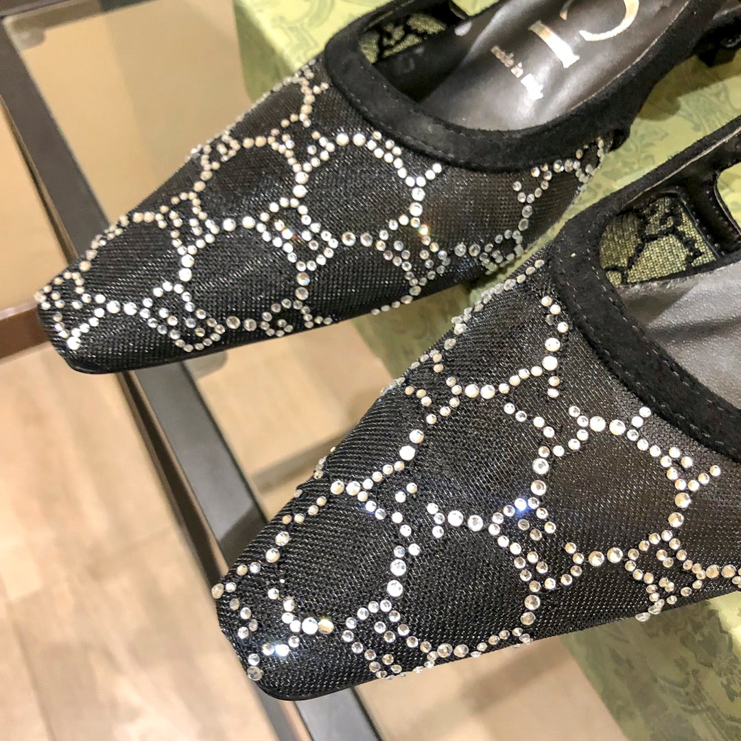 Diamond G Back Strap Mesh Low Heel Sandals - Image 3