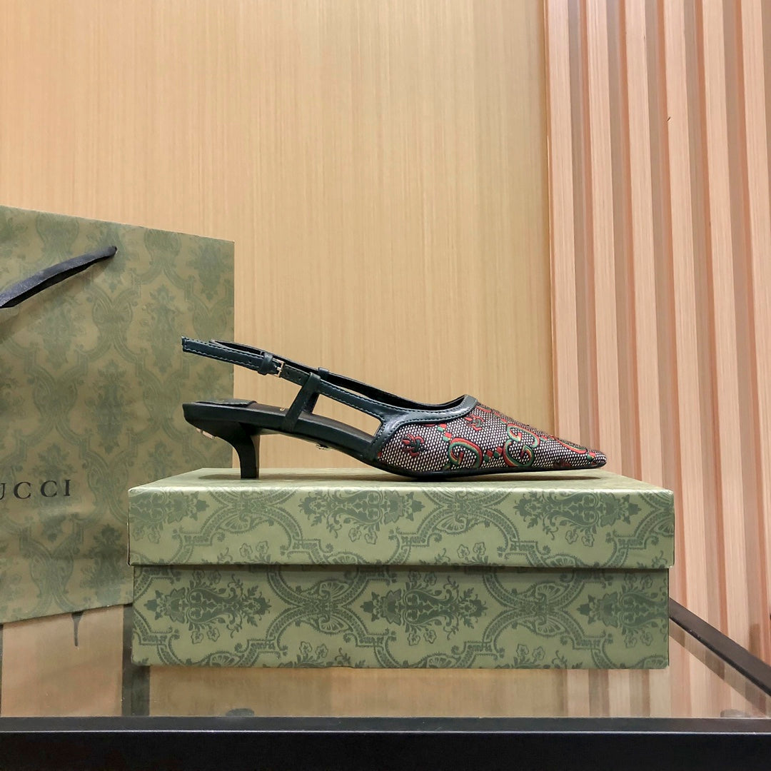 Floral Jacquard Slingback Low Heel Sandals - Image 10