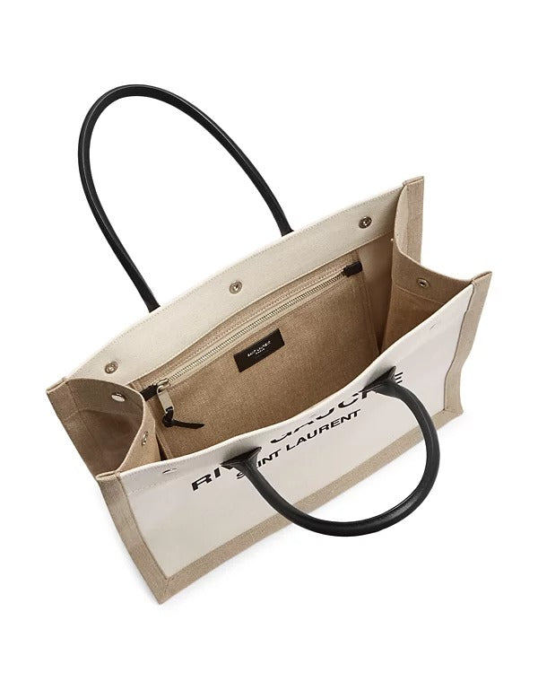Saint Laurent Paris Rive Gauche Canvas Tote Bag Cotton NOIR ET BLANC 18.8 X 14.1 X 6.2 IN - Image 7