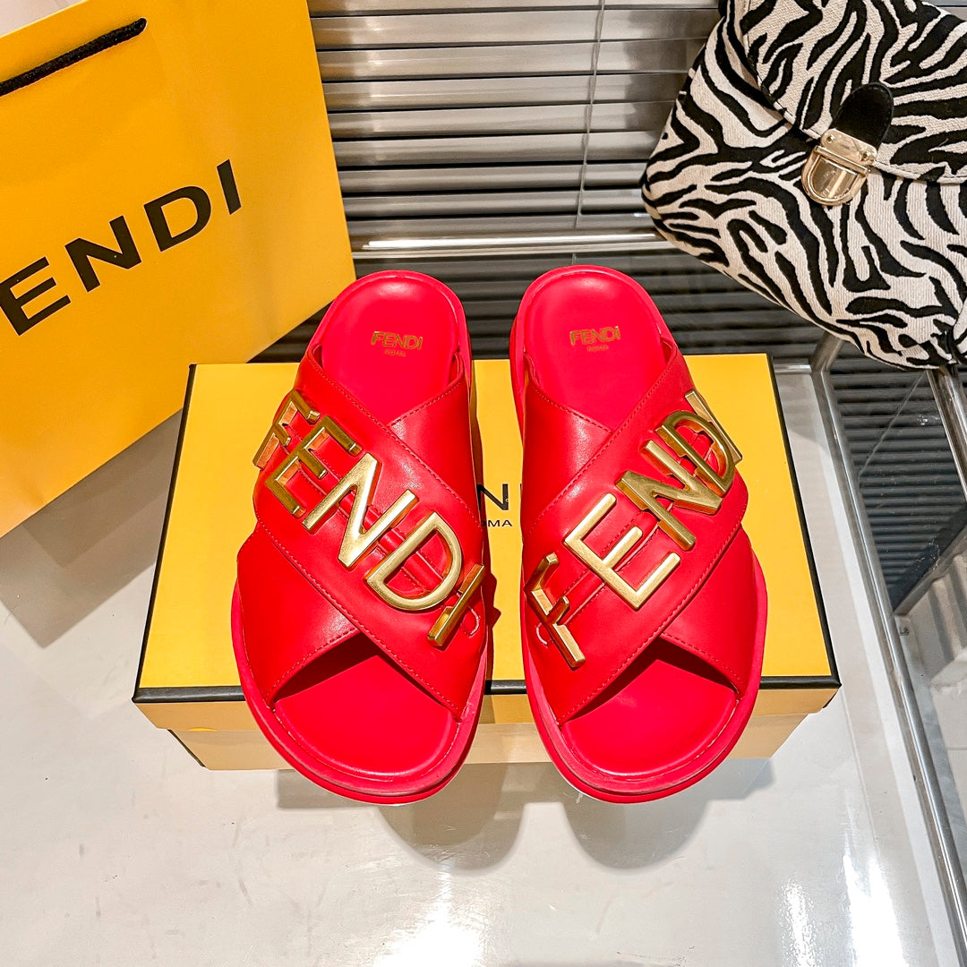 Metal Letters Leather Comfortable Slippers - Image 7