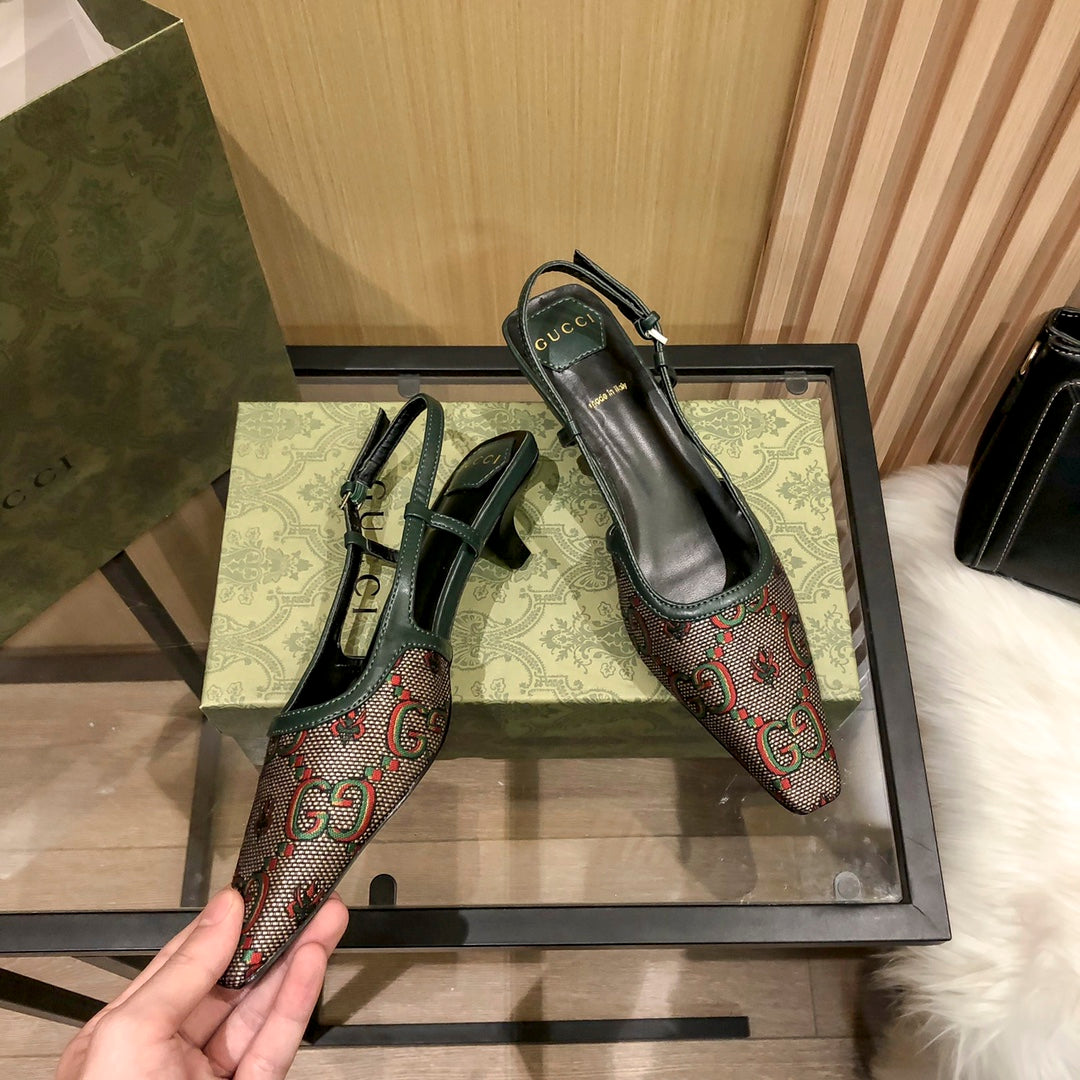 Floral Jacquard Slingback Low Heel Sandals - Image 9