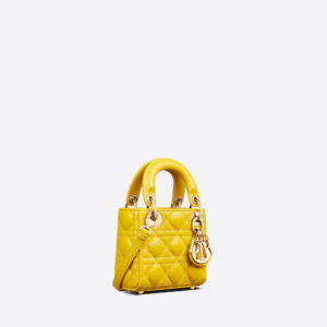 MICRO LADY D BAG Yellow Cannage Lambskin
