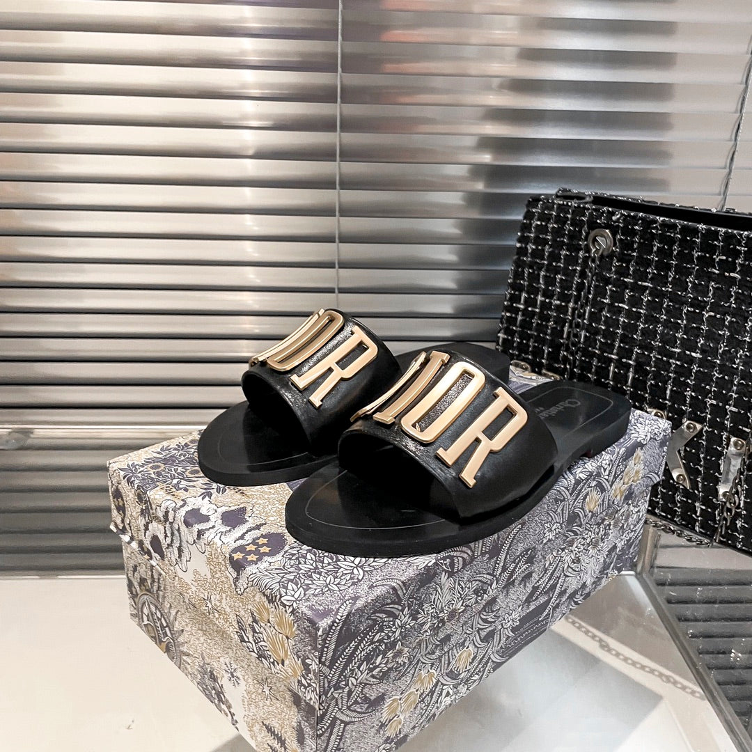 Metal Letters Solid Color Flat Slippers - Image 6