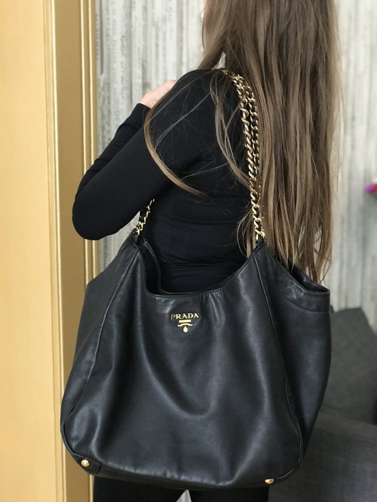 PRADA Vitello Soft Chain Handle Shoulder Bag Nero 48 x 33 x 20cm - Image 2