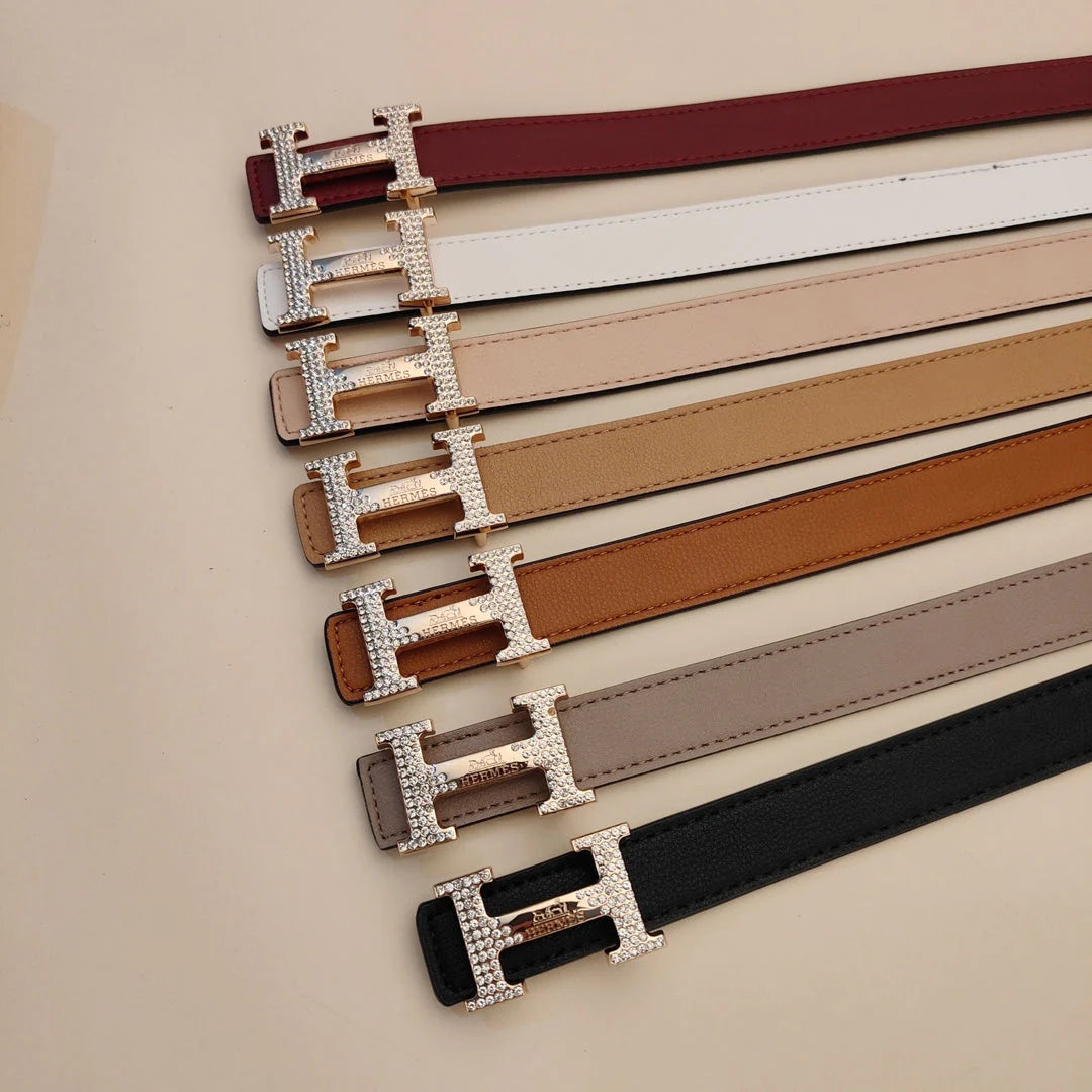 7 Colors Classic Letter Rhinestone Buckle Ladies Leather Belt - Image 12