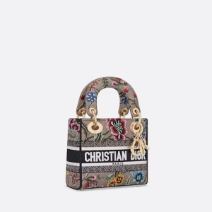 MINI LADY D-LITE BAG Pink Multicolor D Petites Fleurs Embroidery