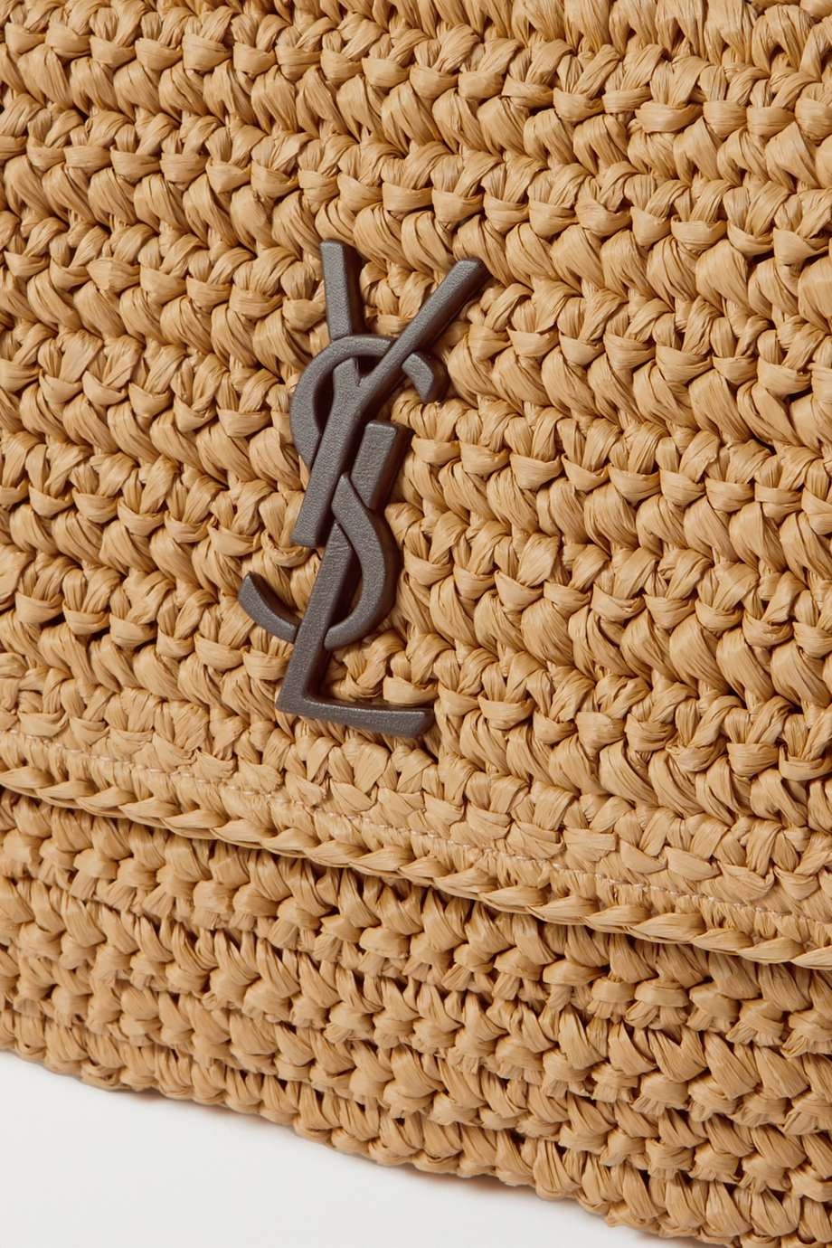 SAINT LAURENT Niki medium leather-trimmed raffia shoulder bag Cream - Image 5