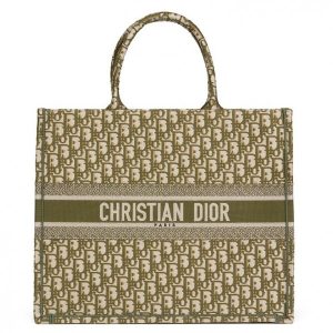 D Book Tote Bag In Green Oblique Canvas