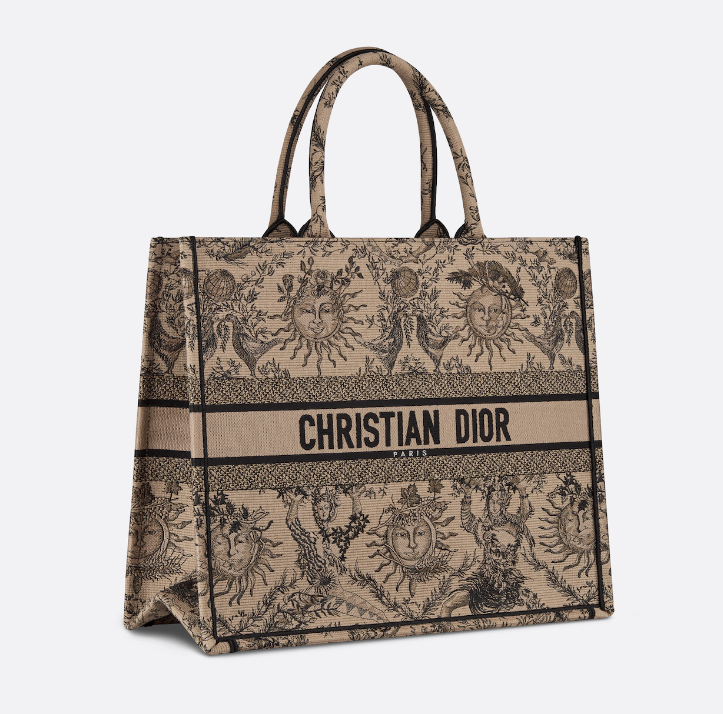 D Book Tote Beige and Black Toile de Jouy Soleil Embroidery - Image 3