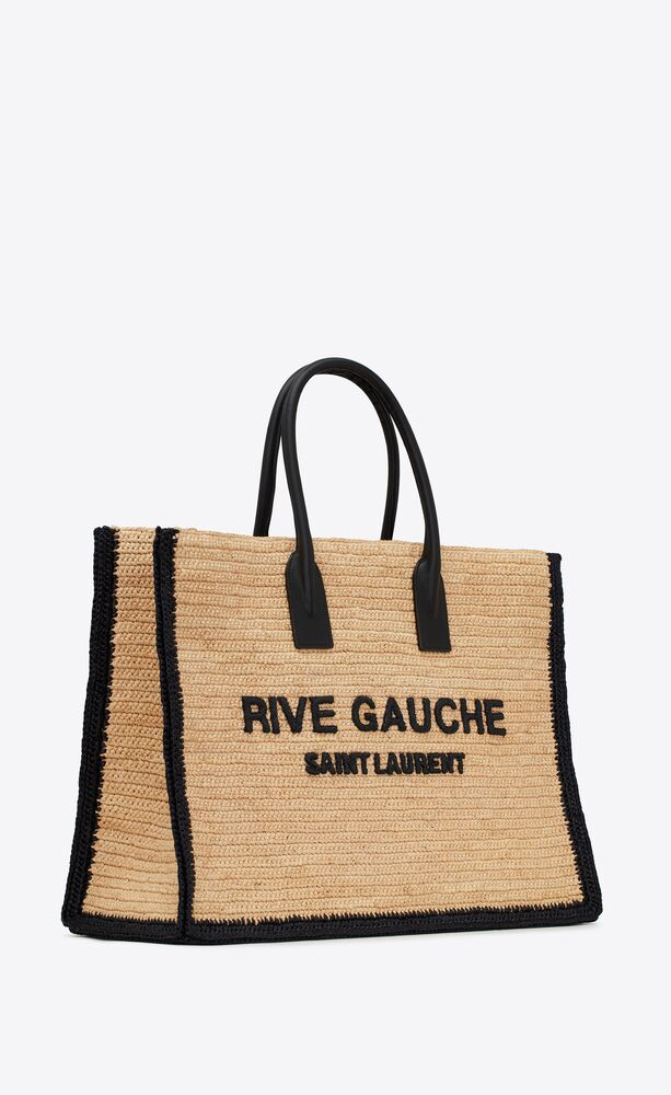 Saint Laurent RIVE GAUCHE TOTE BAG IN RAFFIA AND LEATHER - Image 3