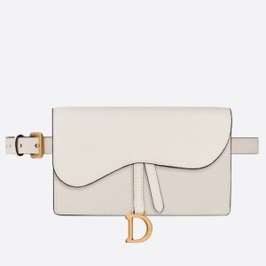 D White Calfskin Saddle Belt Bag