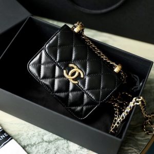 cc CO-CO Clutch With Chain 9.5cm/3.7in Gold Toned Hardware For Women Black