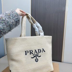 PRADA Woven Shopping Bag Raffia Tote Bag 31x31cm