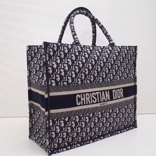 D Book Tote Bag In Blue Oblique Canvas - Image 3