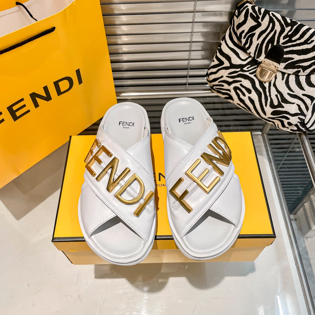 Metal Letters Leather Comfortable Slippers - Image 9