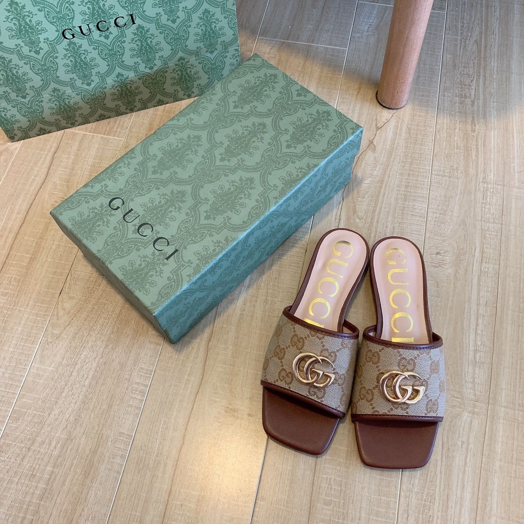 Brown Canvas Embossed Flat Slippers - Image 6