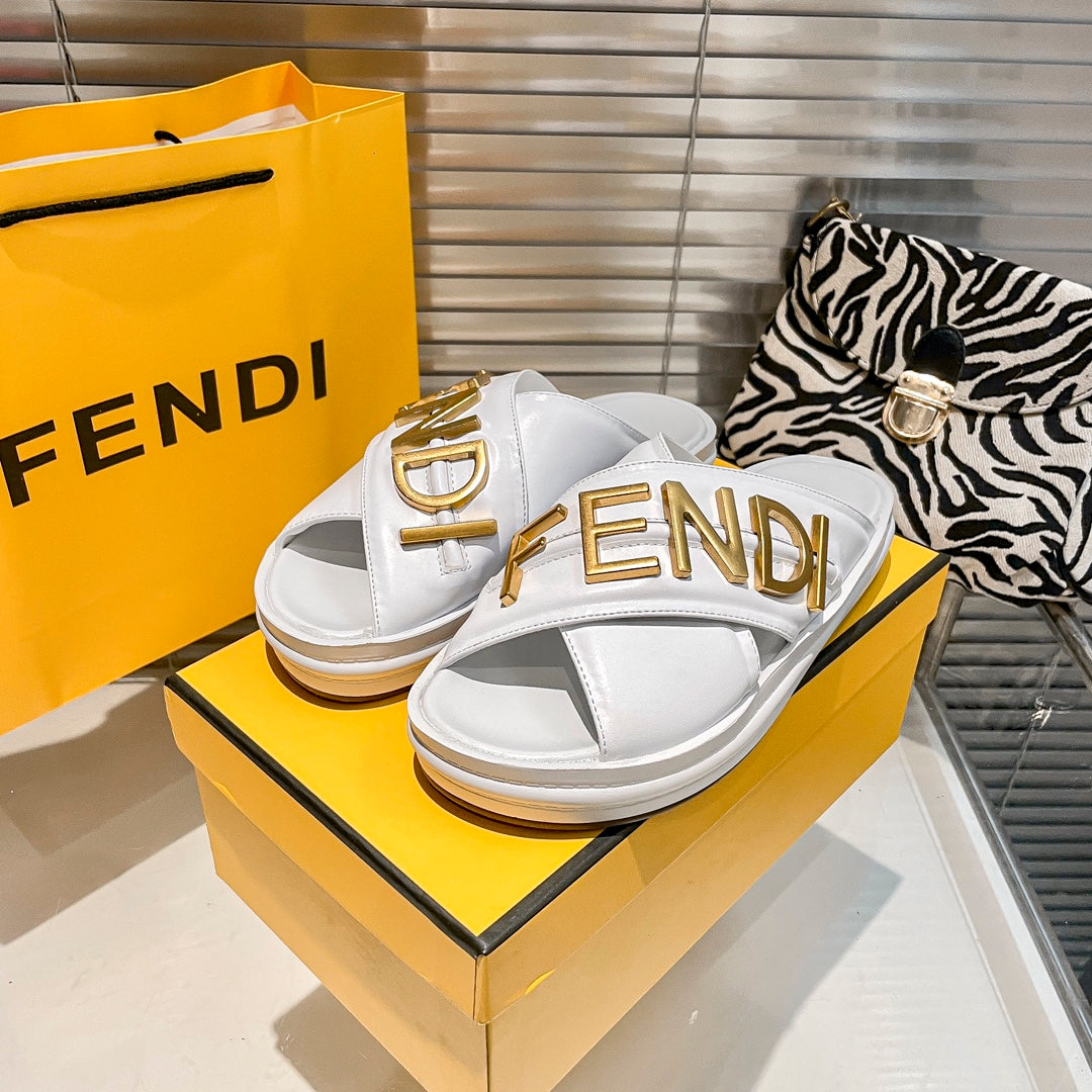 Metal Letters Leather Comfortable Slippers - Image 8
