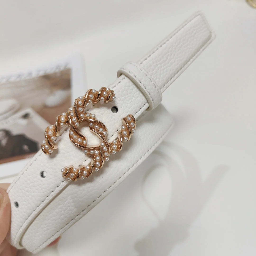 4 Colors fashion pearl leather belt - Image 3